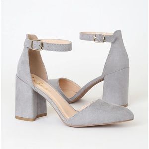 Lulus Grey Suede Ankle Strap Heels, Size 8